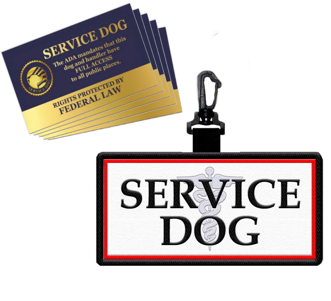 Service Dog Id Patch Tag - Clips To Vest, Harness, Collar, Leash, Or Carrier - Includes 5 Law Handout Cards