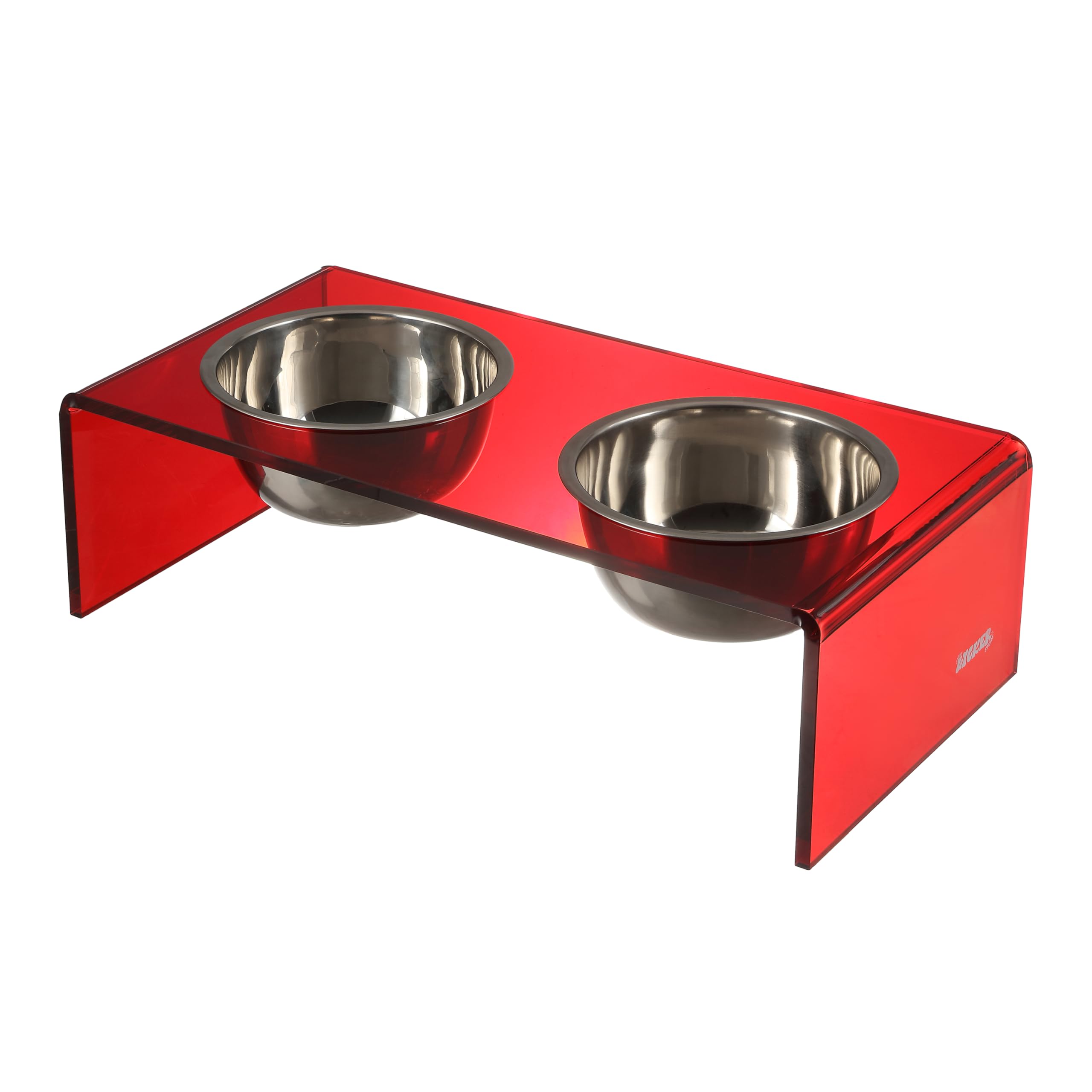 The LICKER Store DBL2000H Keaton 5 Small/Medium Modern Acrylic Rectangular Elevated Pet Feeder with 20oz 2-Stainless Steel Bowls