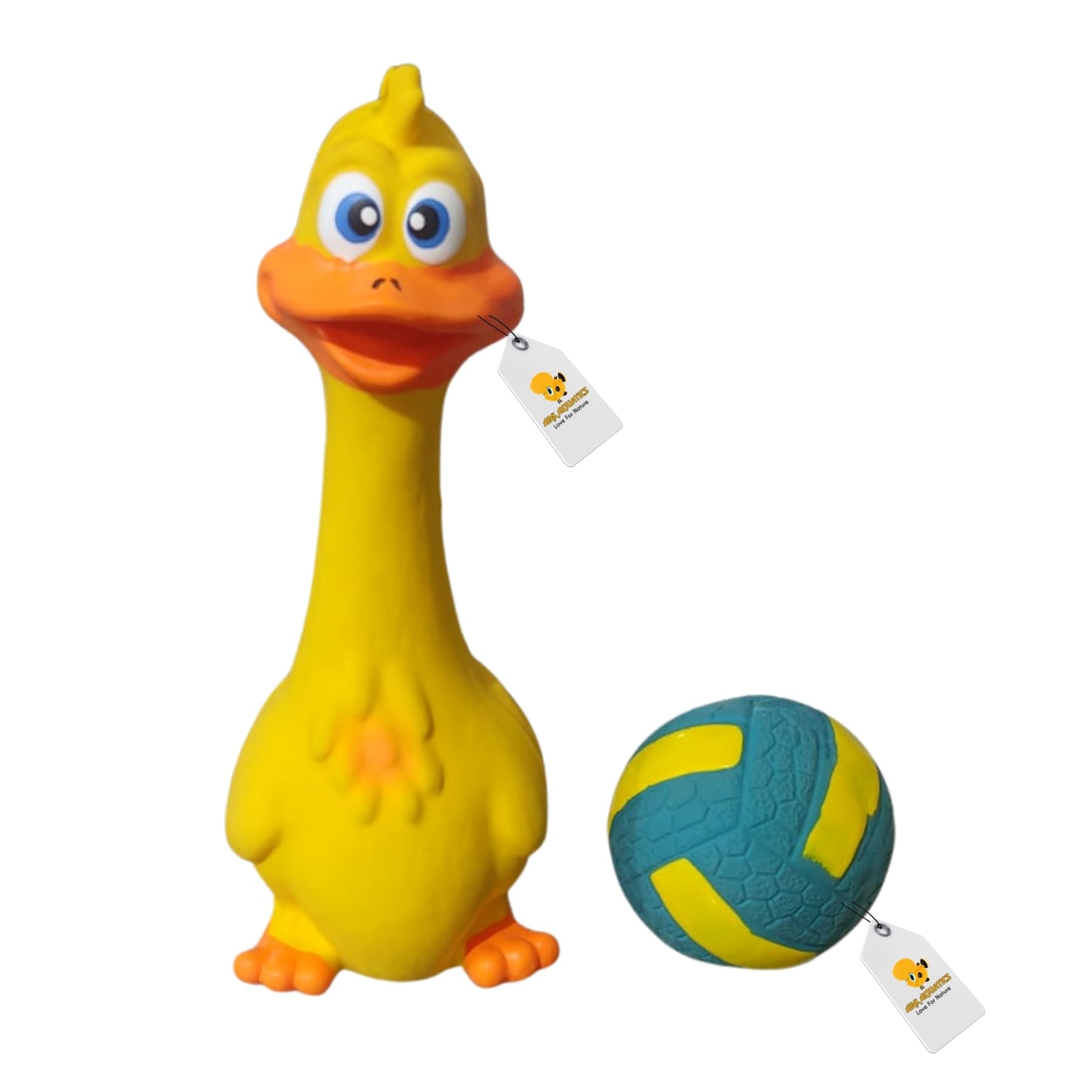 ARK AQUATICS Interactive Dog Chew Toy, NonToxic Rubber Duck Design with Ball, Pet Safe Dental Cleaning Companion for Dogs