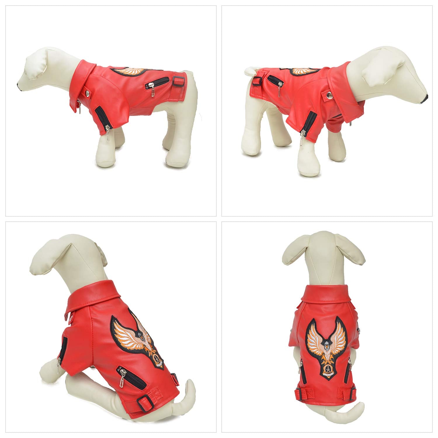 Lovelonglong Cool Dog Leather Jacket, Warm Coats Dogs Windproof Cold Weather Coats For Large Medium Small Dogs With Eagle Embroi