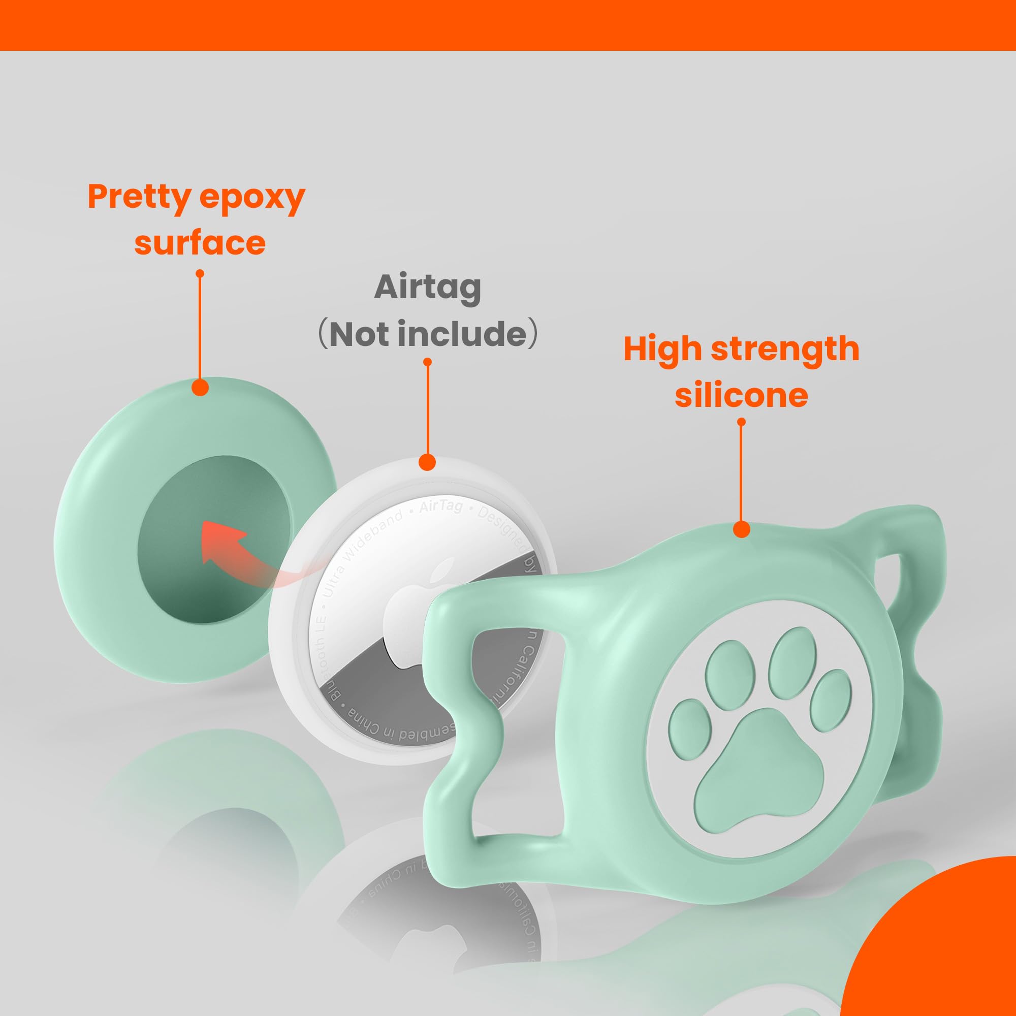 ILFINDYOU Waterproof Silicone Airtag Dog Collar Holder, Light Green, IP68 Waterproof for Apple Air Tag
