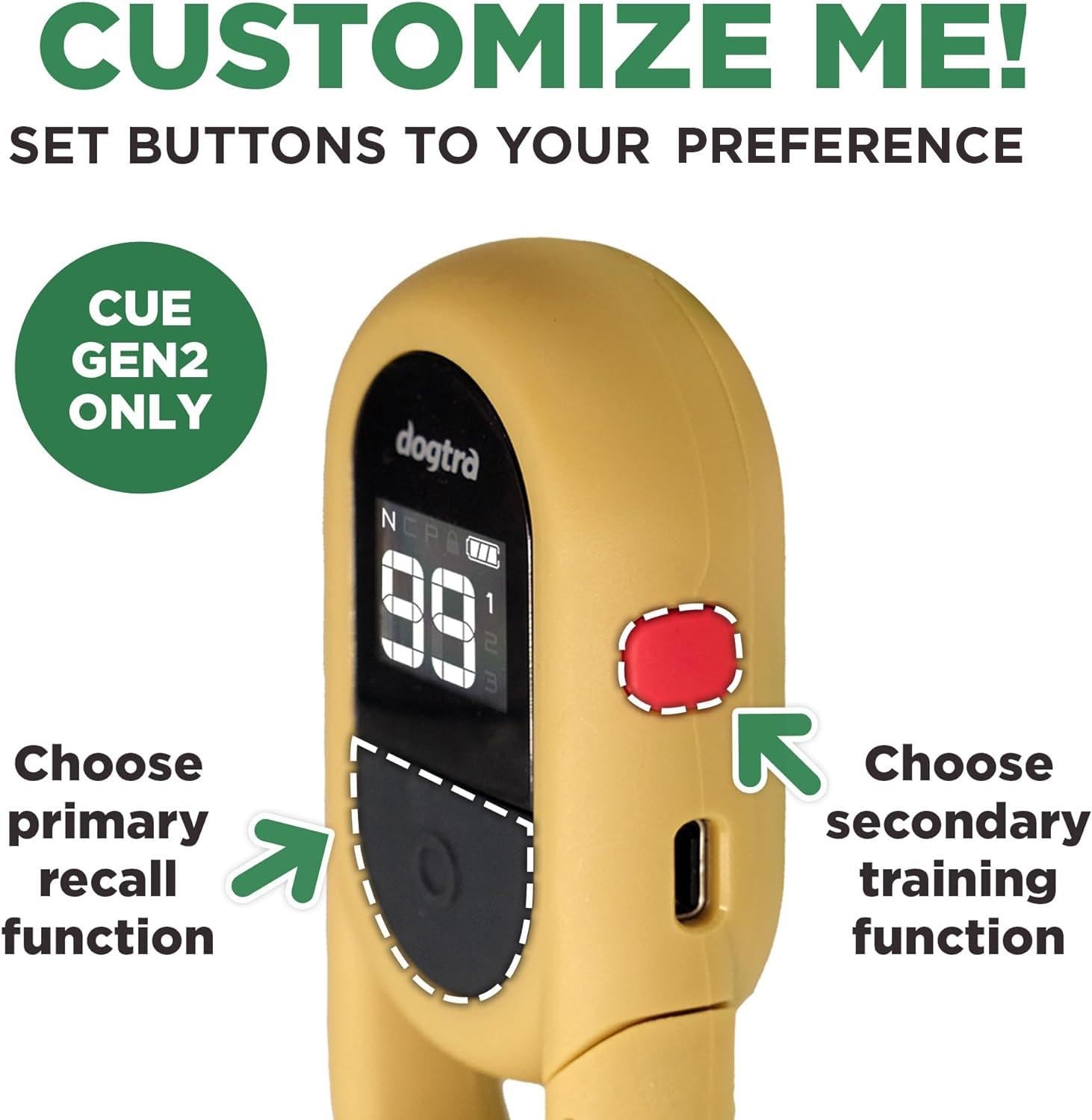 Dogtra CUE Gen 2 Tan E-Collar for Dogs – Customizable, Waterproof, 99 Levels, Rechargeable, 400-Yard Range, Suitable for Small Medium Large Dogs