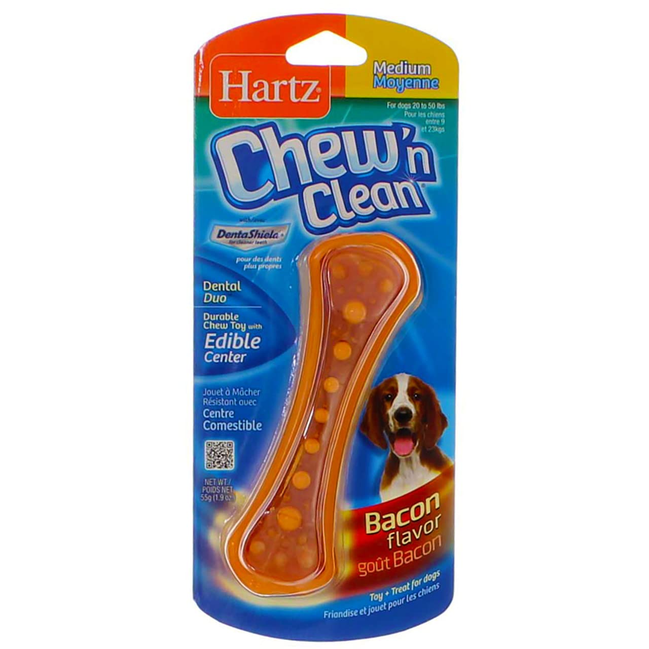 Hartz Chew N' Clean Dental Duo Dog Chew Toy Bacon Flavor, Medium 1 Ea(Pack Of 6)