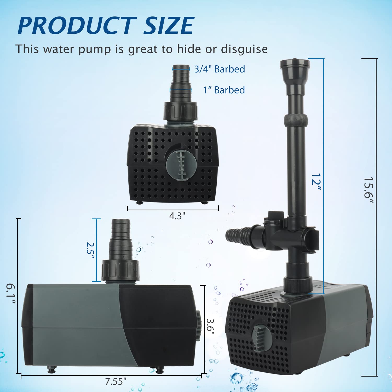Waterrebirth (Hsup5000F) Submersible Water Pump With Fountain Jets - Pond Pump - Submersible Pump - Water Fountain Pump - Aquari