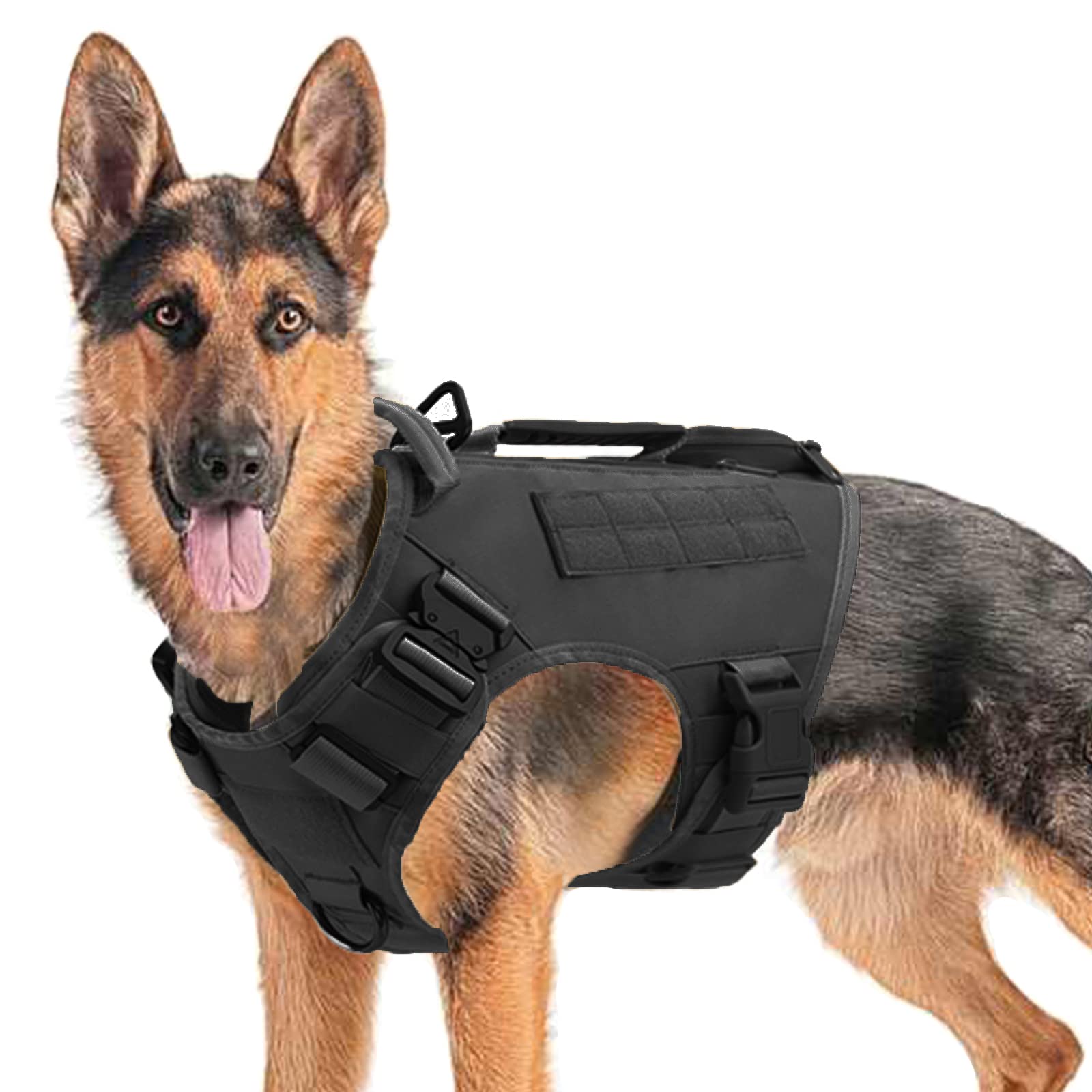 Tactical Dog Harness For Medium And Large Dogs No Pull Adjustable Dog Vest For Training Hunting Walking Military Dog Harness With Handle Service Dog Vest With Molle & Loop Panels Black,L(Vest Only)