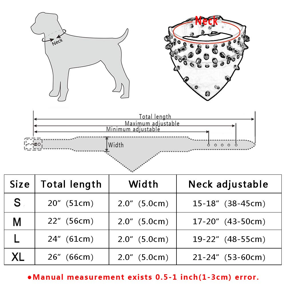 Didog 2' Width Bandana Style Scarf Leather Dog Collar, Spiked Studded Fit Dalmatian Pit Bull Terrier,Black L Size
