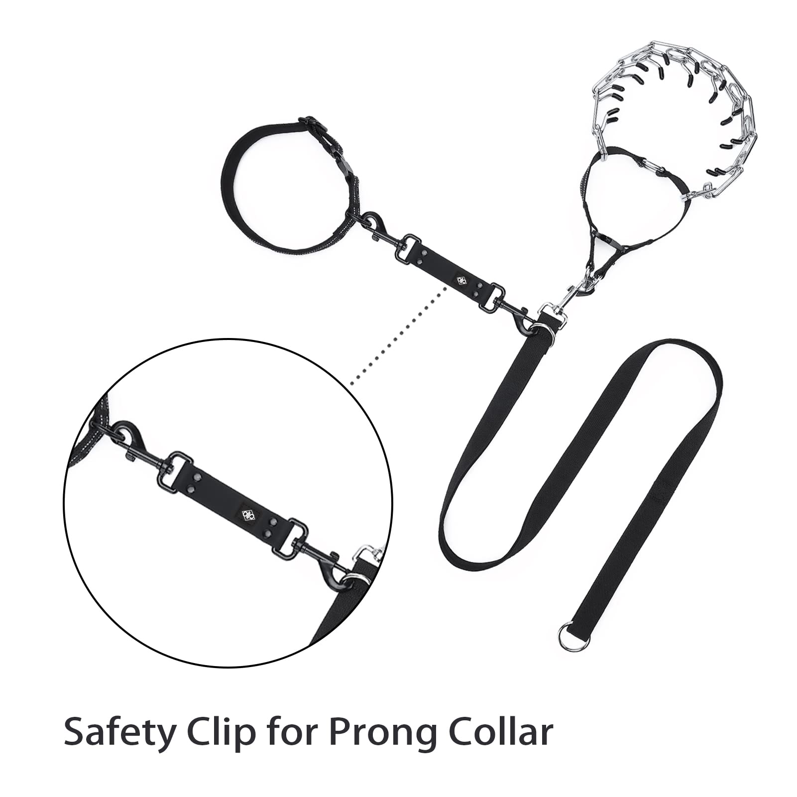 Jipimon Waterproof Prong Collar Backup 2 Pack Double Ended Backup Safety Clip For Prong Collar Dog Harness Collar Connector