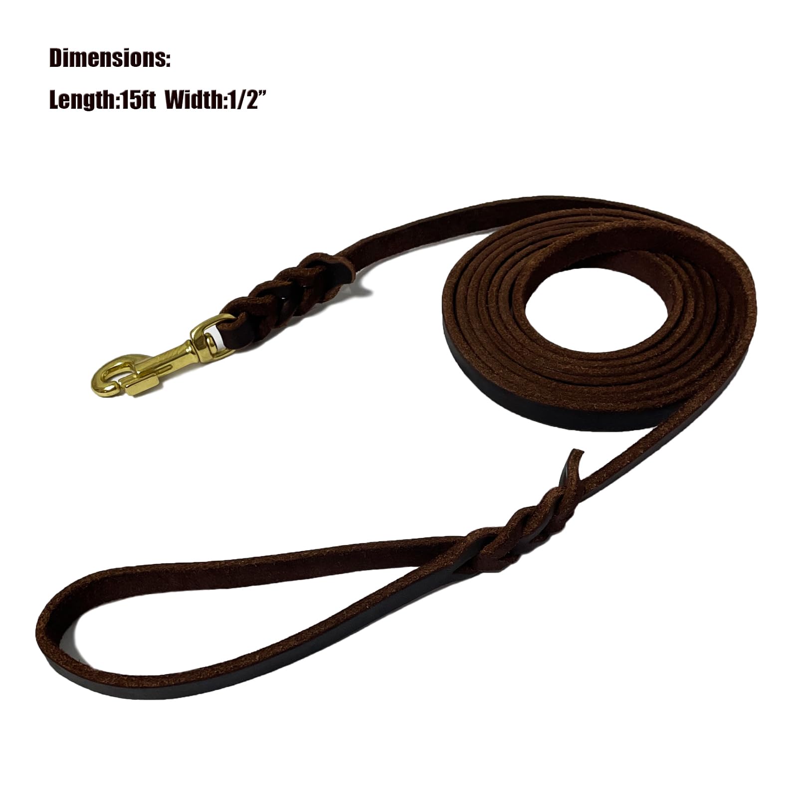 Lwbmg Long Leather Dog Leash 15Ft, Heavy Duty Dog Leash, Strong Sturdy Genuine Leather Braided Dog Leash, Soft And Comfortable L