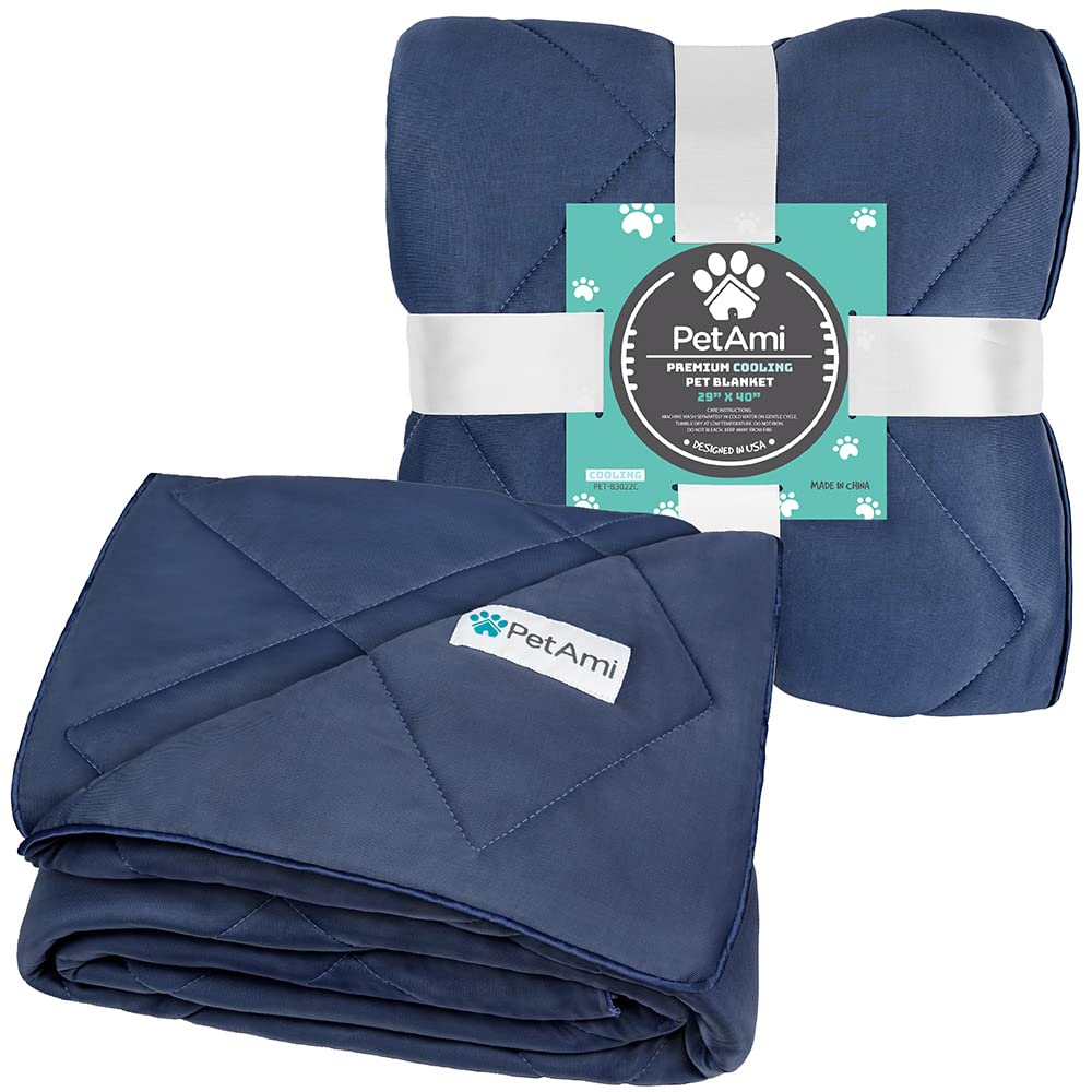 Petami Premium Cooling Dog Blanket | Lightweight Fluffy Pet Throw Blanket Bed Cover For Dogs, Cat, Puppies | Pet Blanket Furniture Protector Couch Sofa | Reversible Fuzzy Cozy | 29X40, Navy Blue