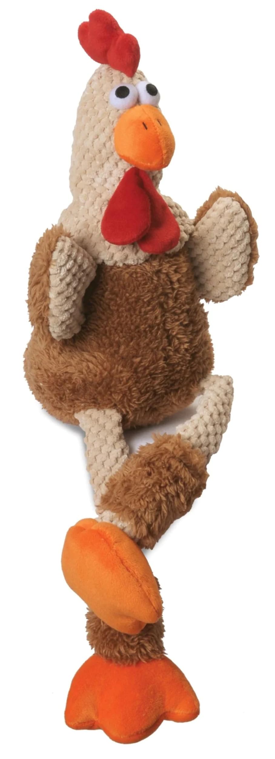 Godog Checkers Just For Me Skinny Rooster Squeaky Plush Dog Toy, Chew Guard Technology - Brown, Mini