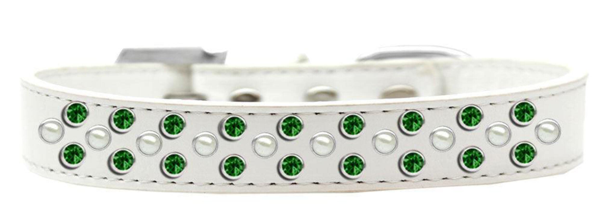 Mirage Pet Products Sprinkles Dog Collar with Pearl and Emerald Green Crystals, Size 14, Black