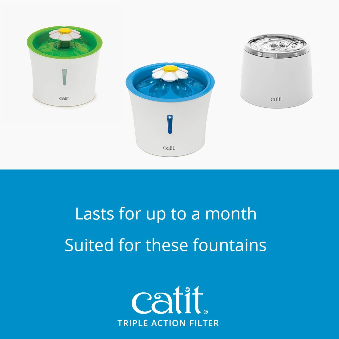 Catit Triple Action Water Fountain Filters - 5-Pack, Stainless Steel, White, Model 43746