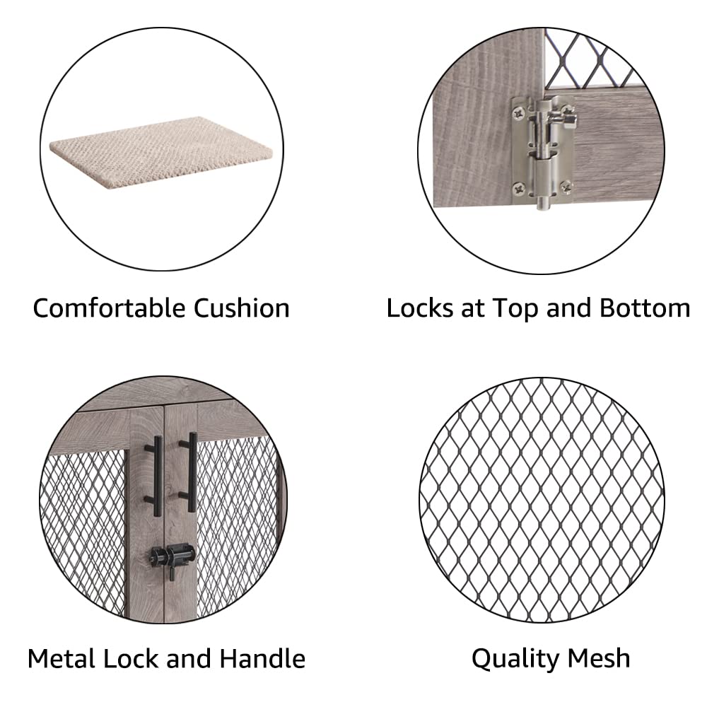Unipaws Furniture Style Dog Crate With Cushion And Tray, Mesh Dog Kennels With Double Doors, End Table Dog House, Medium And Large Crate Indoor Use (Small, Grey)