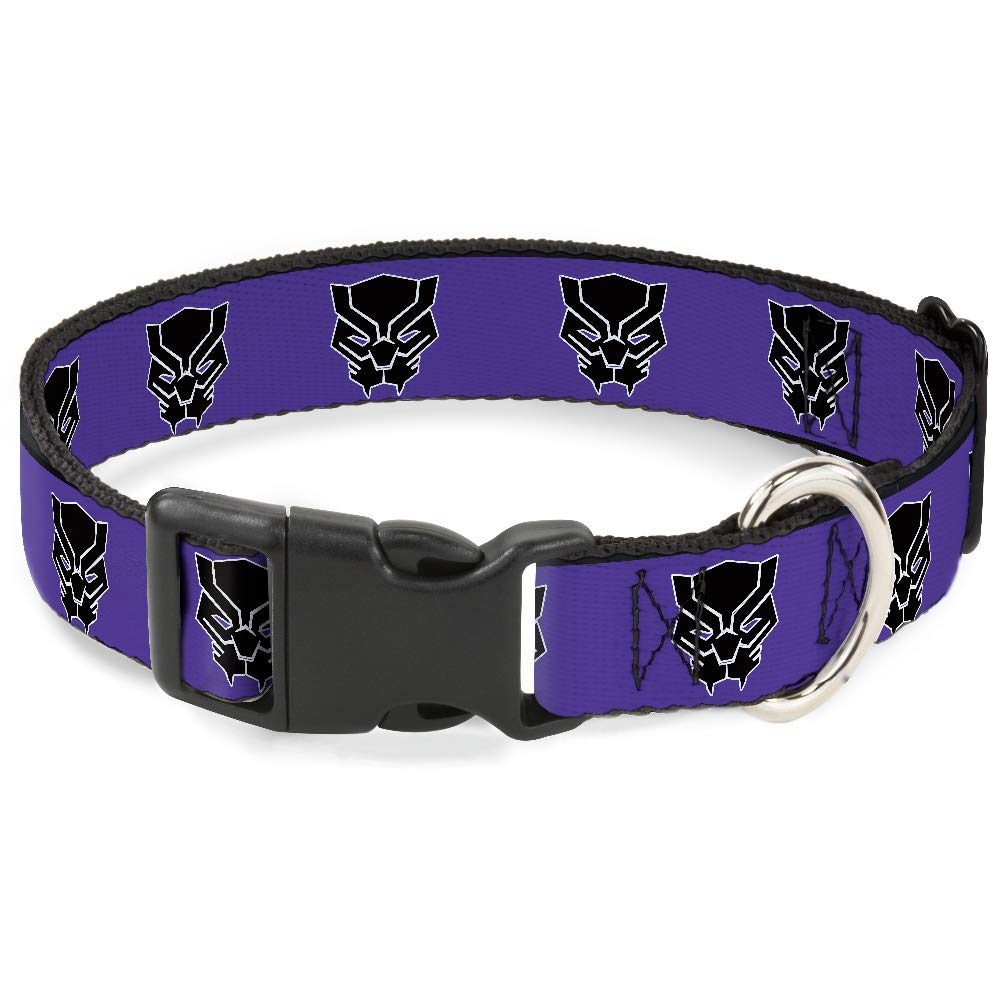 Buckle-Down Dog Collar Plastic Clip Black Panther Avengers Icon Purple White Black 6 To 9 Inches 0.5 Inch Wide