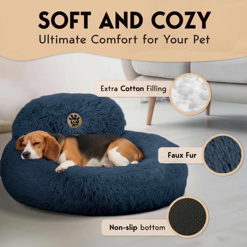 PetJett Calming Dog Bed Medium Size Dog - 30 Donut Bed, Anti-Slip & Washable Super Soft Fluffy Plush Round Bed, Anti-Anxiety P