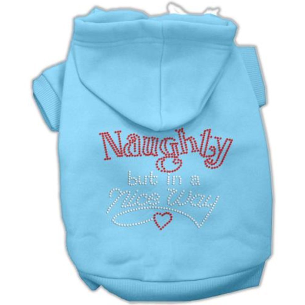 Christmas Rhinestone Pet, Dog & Cat Hoodie, "Naughty, But In A Nice Way" Baby Blue LG (10-14 lbs.)