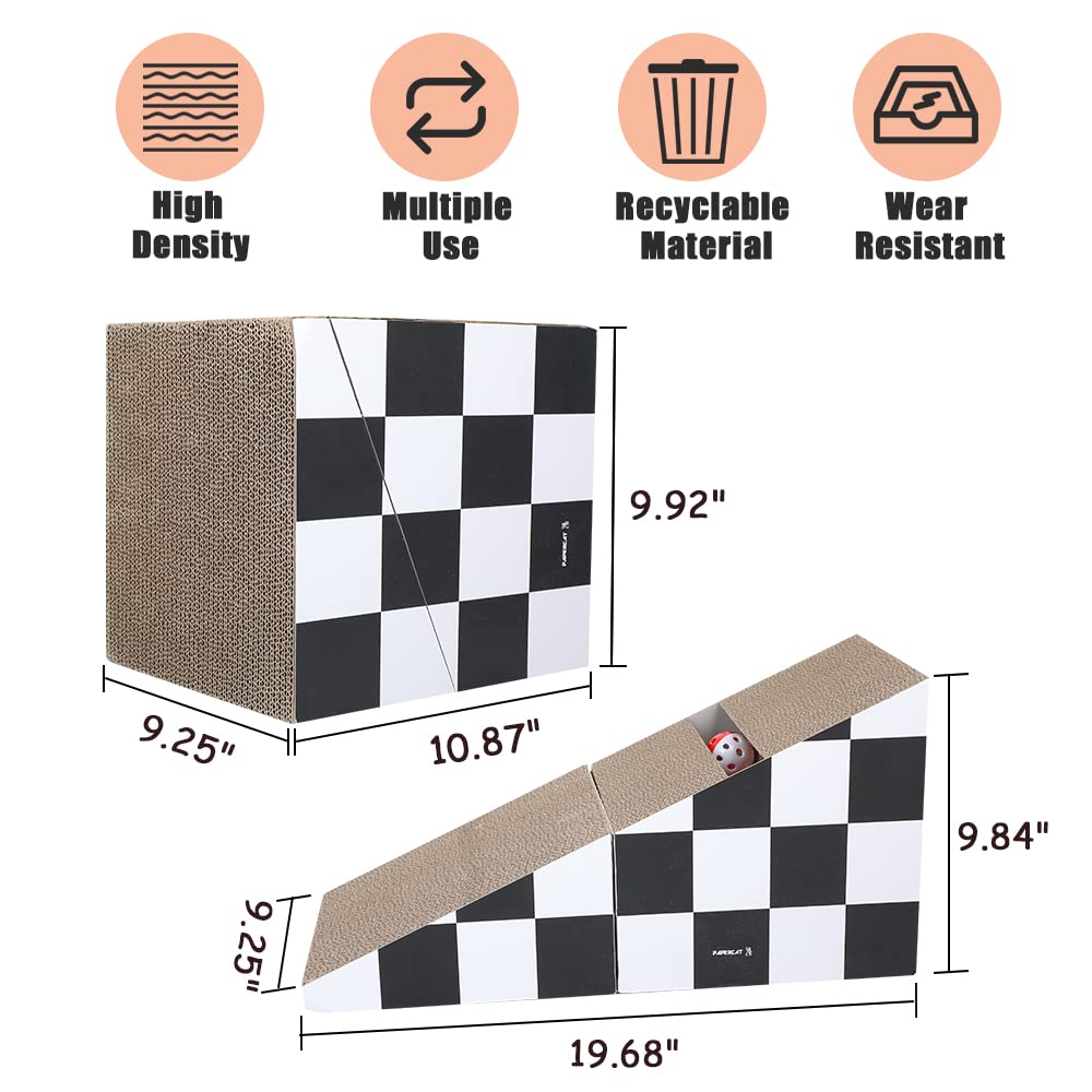 Cat Scratching Board with Ball, Triangle Cat Scratching Cardboard, Multiple Scratching Angles, 2-in-1 Scratching Lounge Bed, Rec