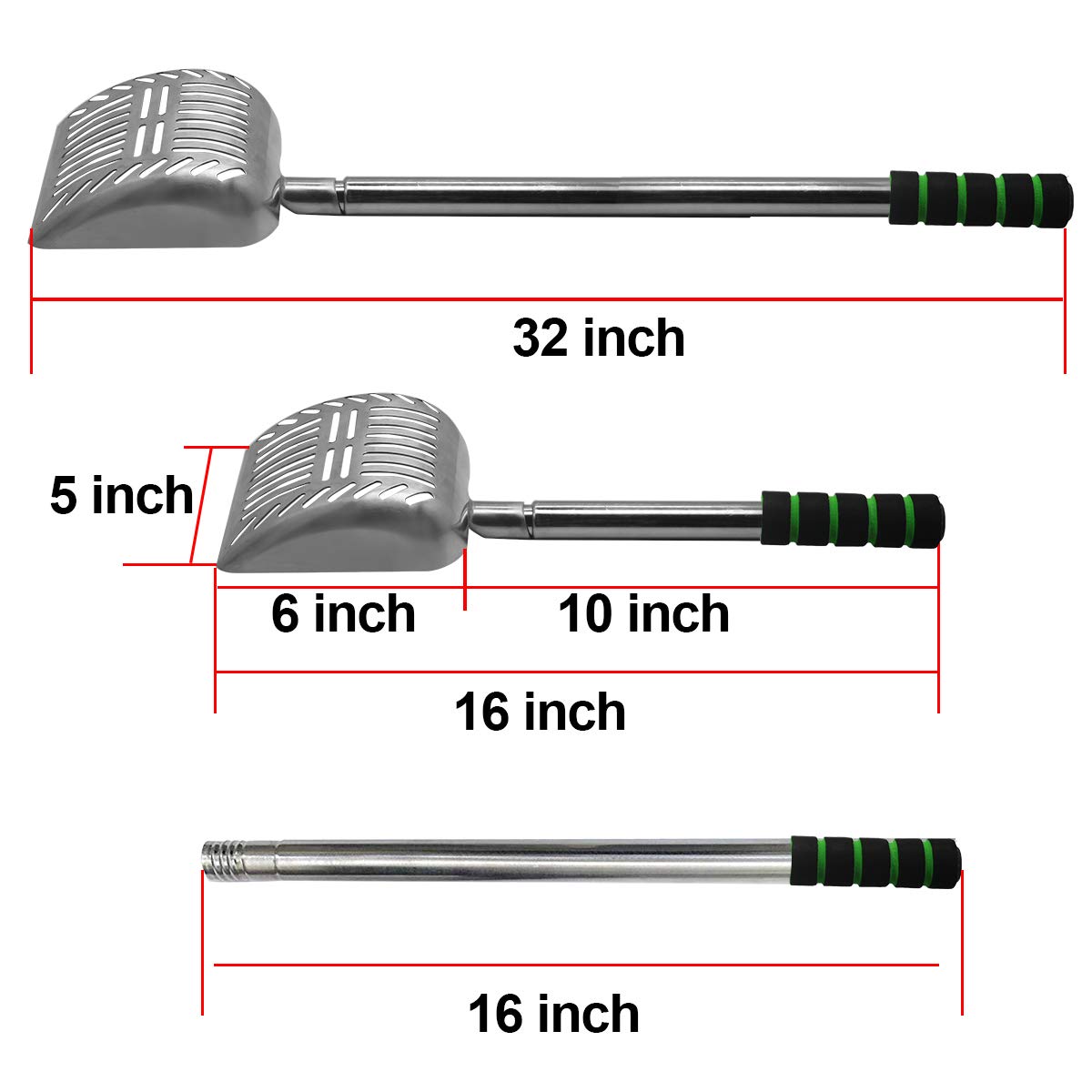 32 inch Cat Litter Scooper Metal Cat Litter Scoop Long Handle Cat Scoop Litter Box Scooper Non-Stick Aluminum Deep Shovel Litter
