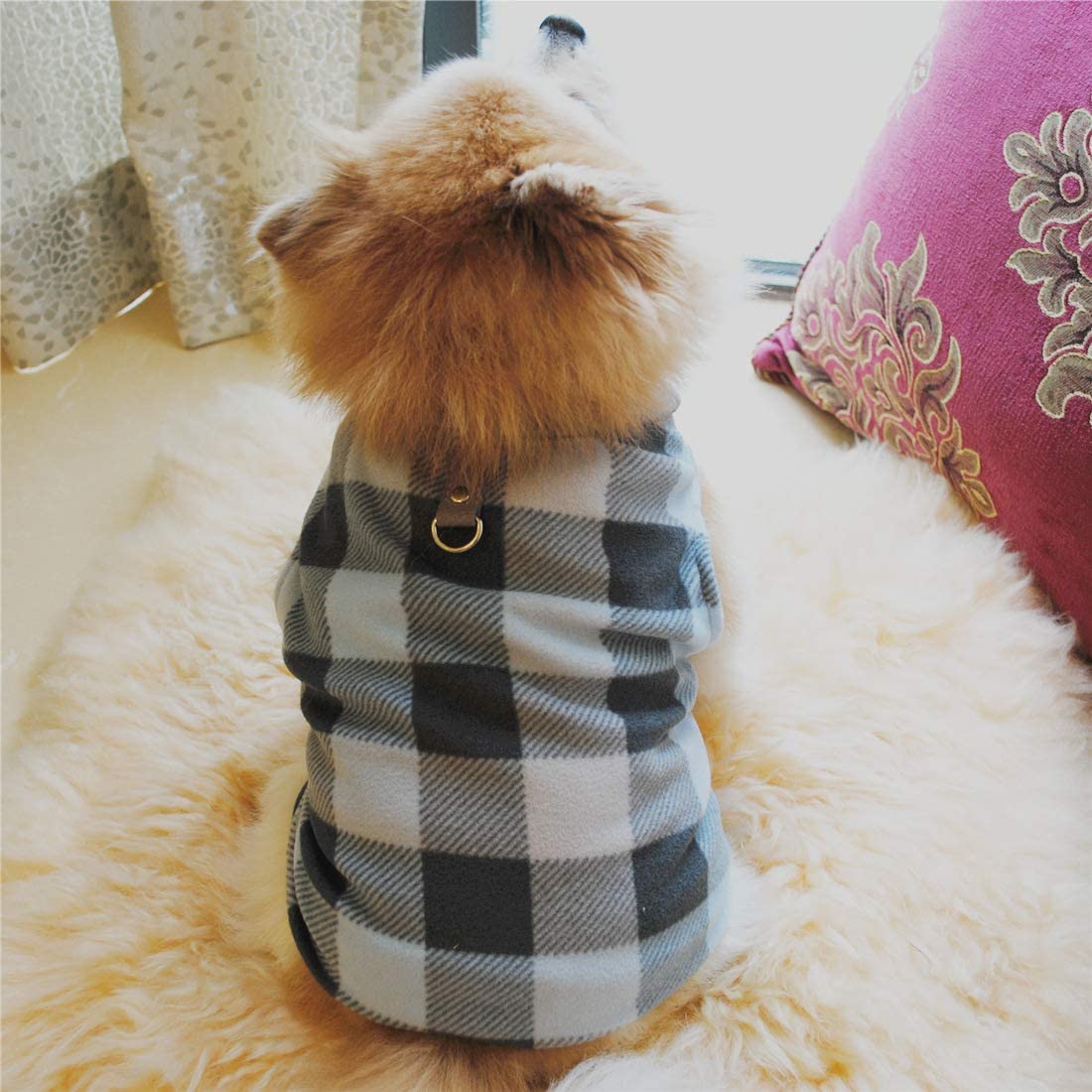 Pixriy Dog Sweater, Soft Fleece Vest With Leash Ring Pullover Jacket Winter Pet Dog Clothes For Puppy Small Dogs Cat Teddy Chihuahua Yorkshire For Christmas (X-Small, Blue Grey Plaid)