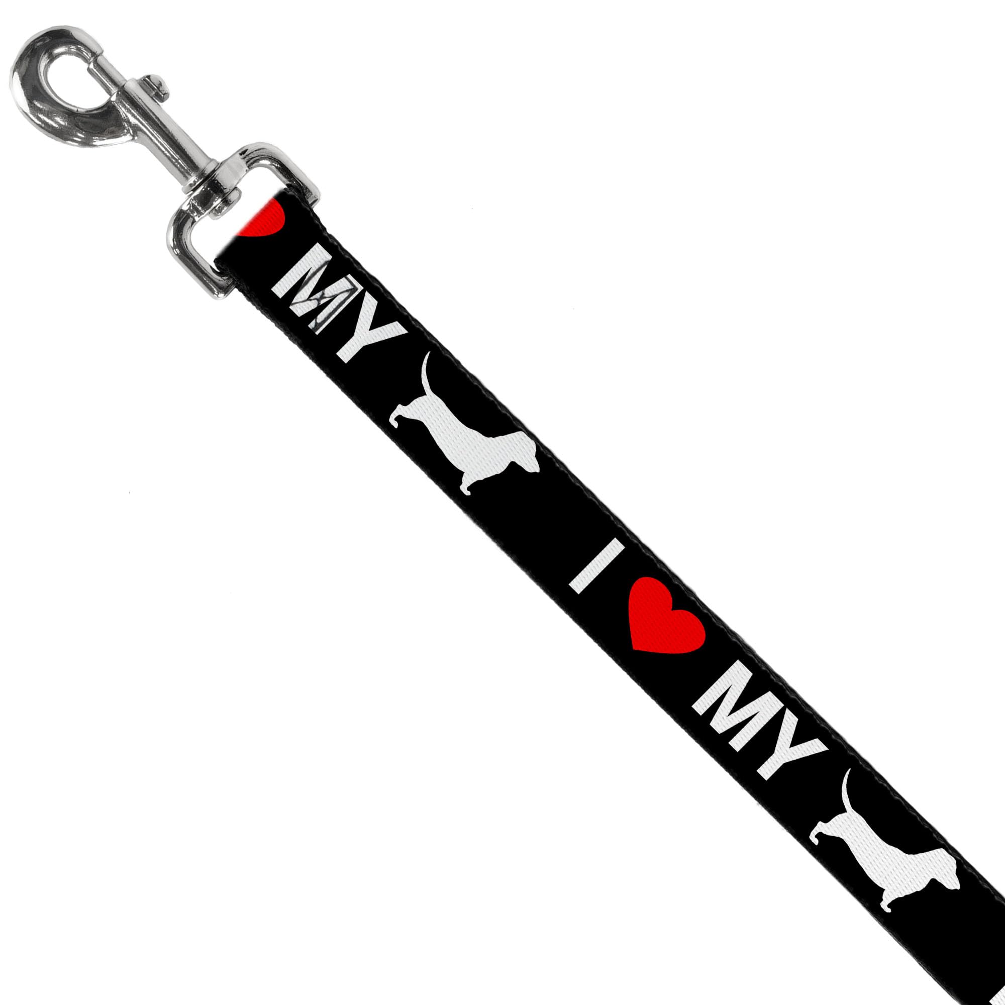 Dog Leash I Heart My Wiener Dog Silhouette Black White Red 6 Feet Long 1.5 Inch Wide