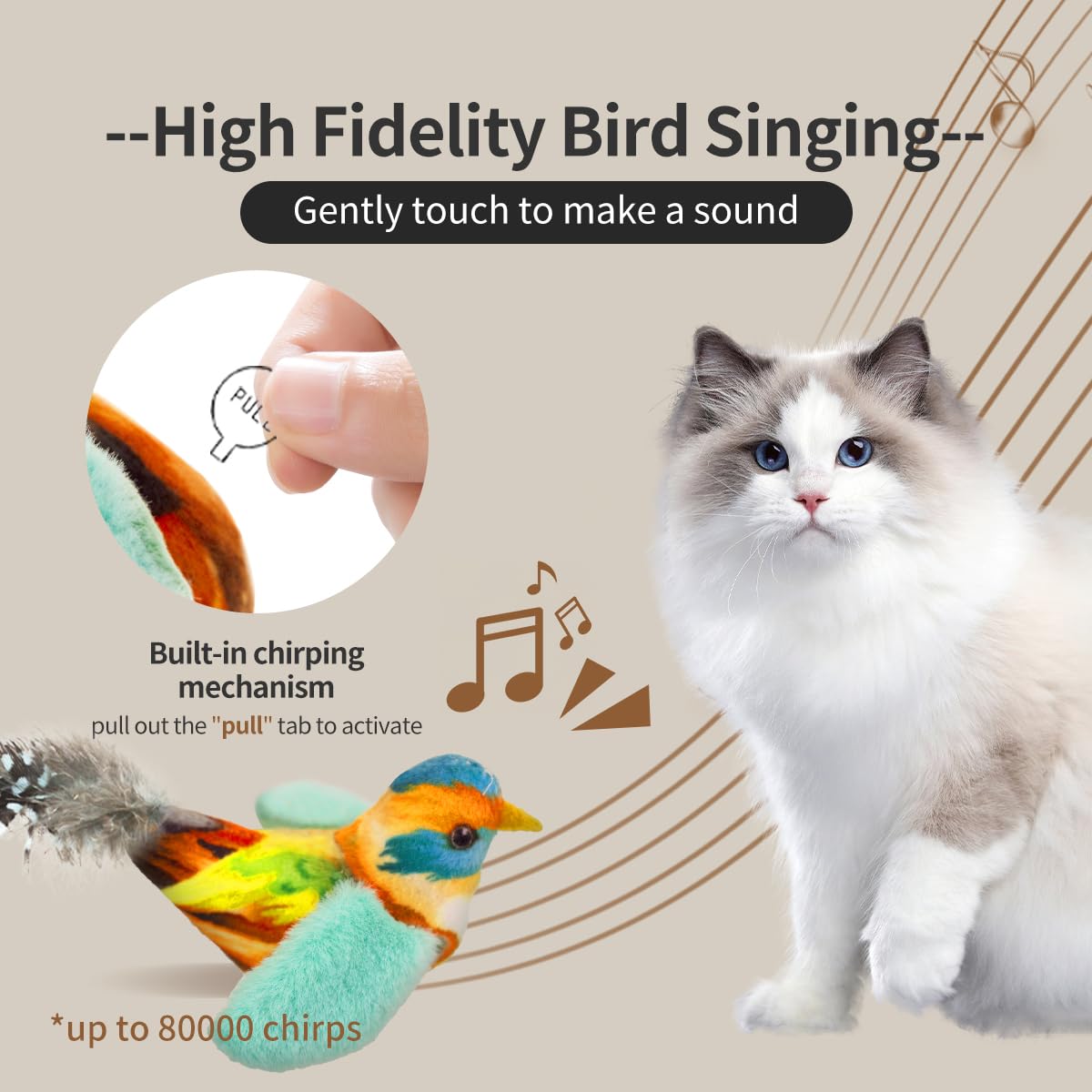 Ipawspace Catnip Toys for Cats - Interactive Feather with Chirp Sound, 2 Pack, Multiple Colors, Model LL-066, Polyester Material