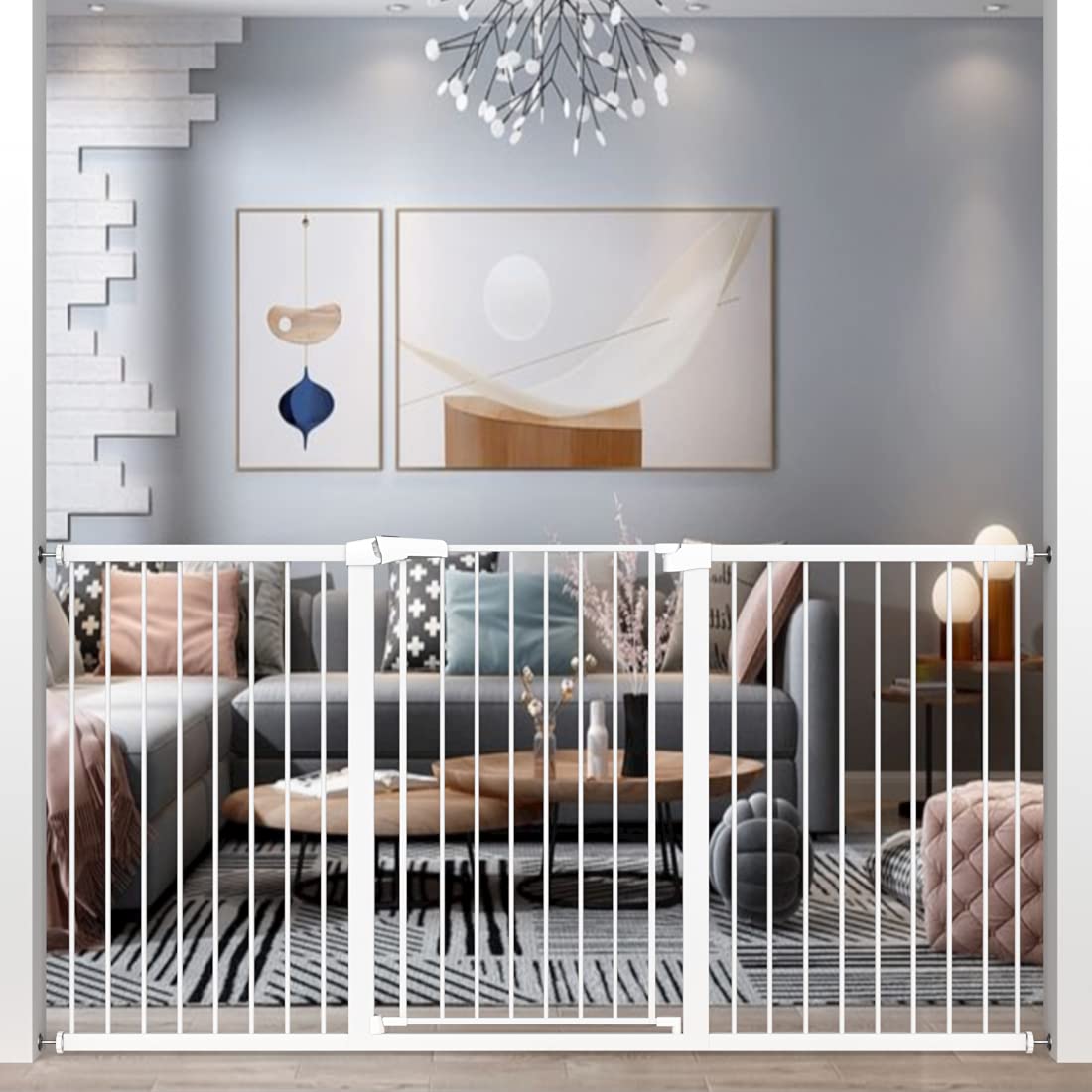 Extra Tall Baby Gate Stand 38' Tall - 51.57'-54.33' Wide Long Walk Through Pet Gate For Kids Or Large Pets - Metal Pressure Mounted Safety Gate