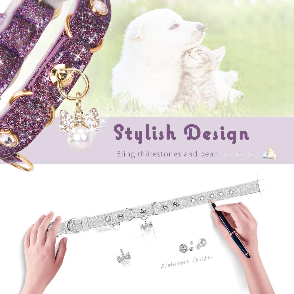 Petshome Cat Collar, Dog Collar, [Bling Rhinestones] Pu Leather Adjustable Pet Collar With Luxury Pendant For Cat And Small Dog