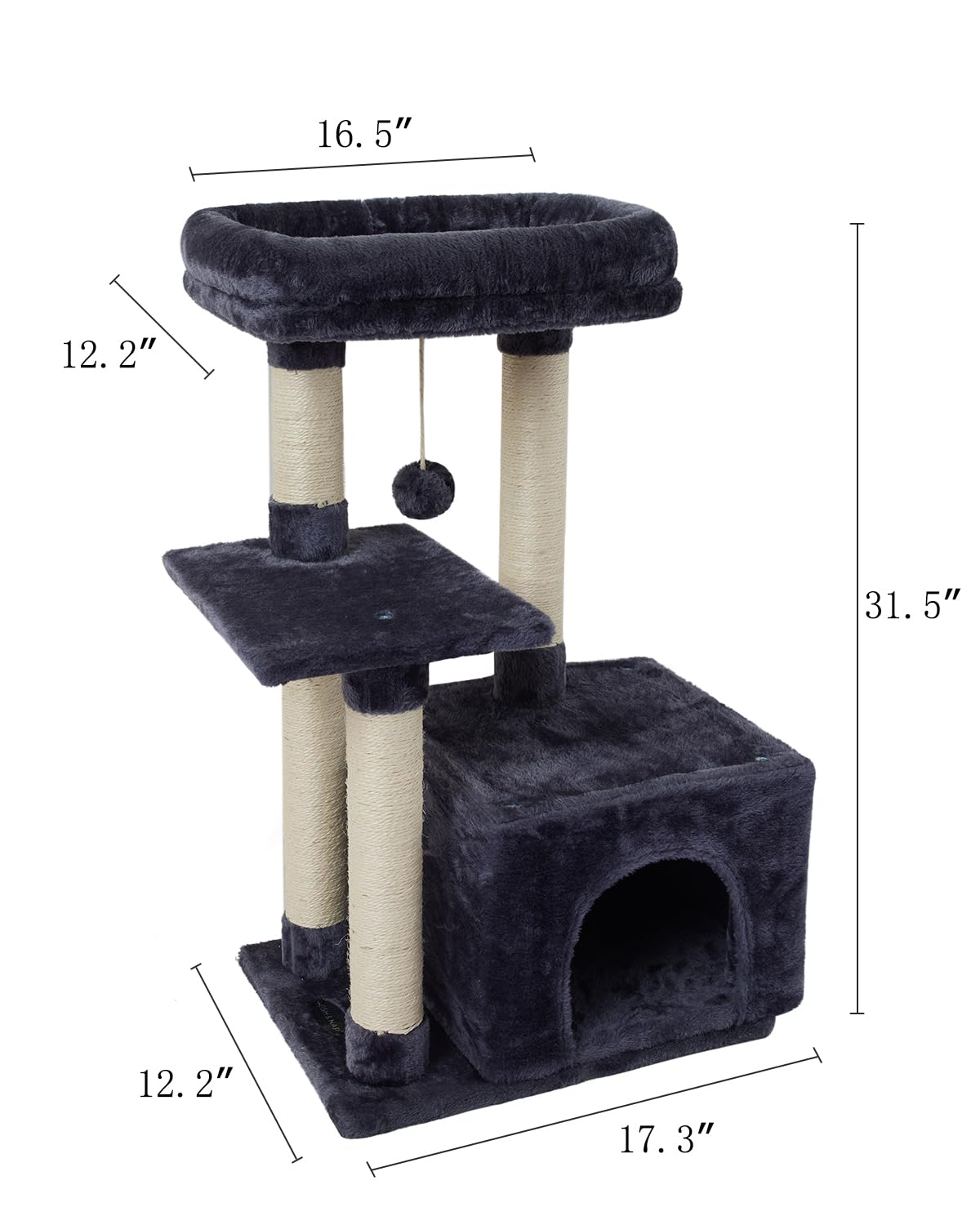 FISH&NAP Cat Tree Tower - Indoor Condo with Sisal Scratching Posts, Jump Platform, Smoky Grey