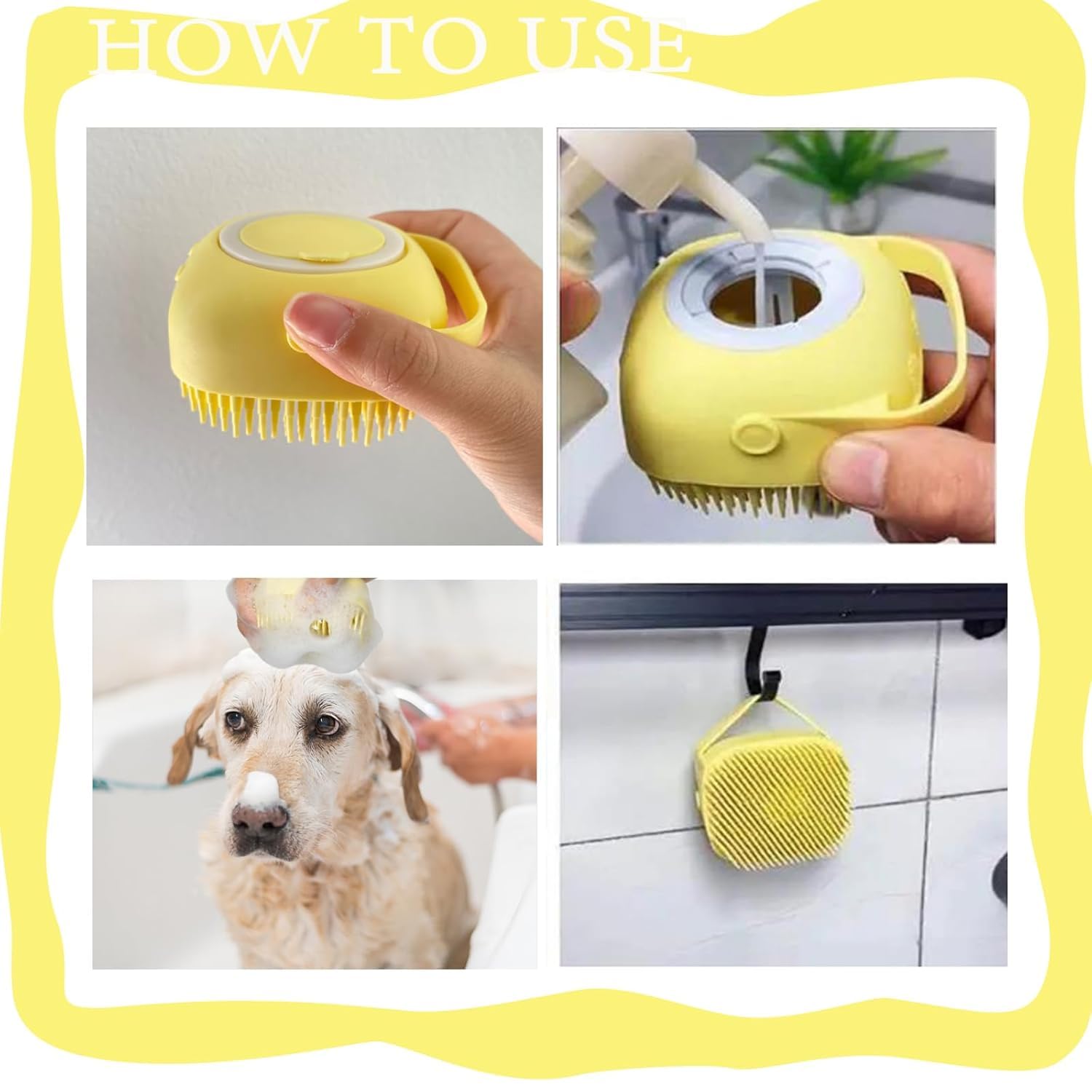 Hfpengzan Pet Bath Scrubber Brush, Dog Grooming Massage Shampoo Bath Brush With Soap And Shampoo Dispenser Soft Silicone Bristle