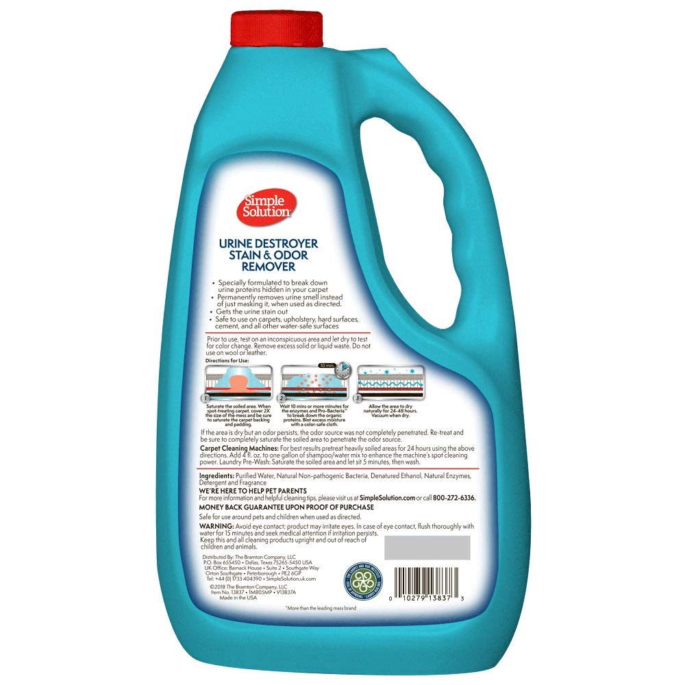 Simple Solution Pet Urine Destroyer | Enzymatic Cleaner With 2X Pro-Bacteria Cleaning Power | Targets Urine Stains And Odors | 1 Gallon, 128 Oz Refill