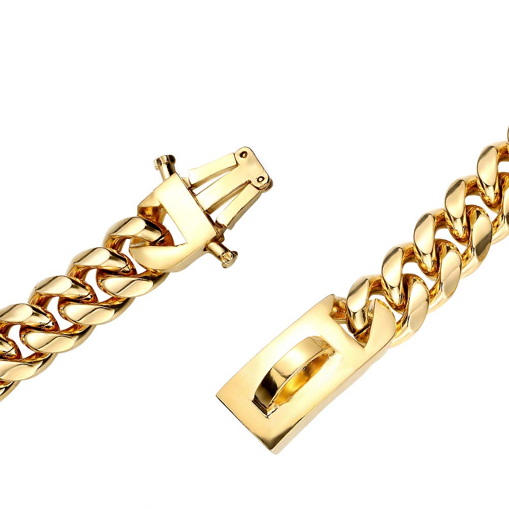 Aiyidi Heavy Duty Dog Chain Collar Stainless Steel 14Mm 18K Gold Cuban Link Training Walking Metal Choke Dog Collar Suitable For