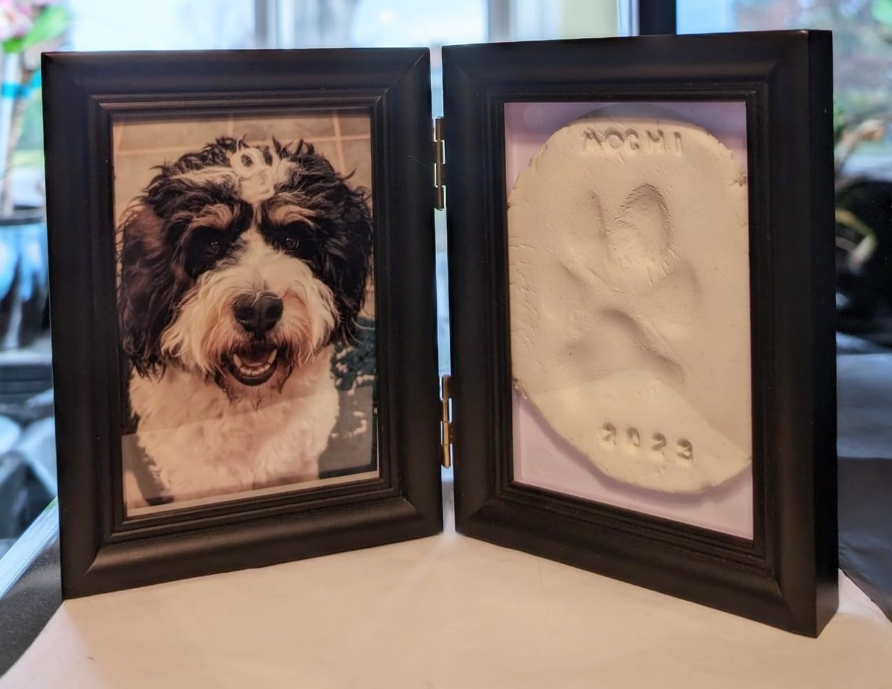 Aprllolg Pet Paw Print Keepsake Kit,Dog Memorial Photo Frame Dog Memorial Gifts For Paw Print Frame For Dog Cat,Personalized Gift For Pet Lovers And Memorials,Clay Imprint Kit,Wishing Bottle,Keychain