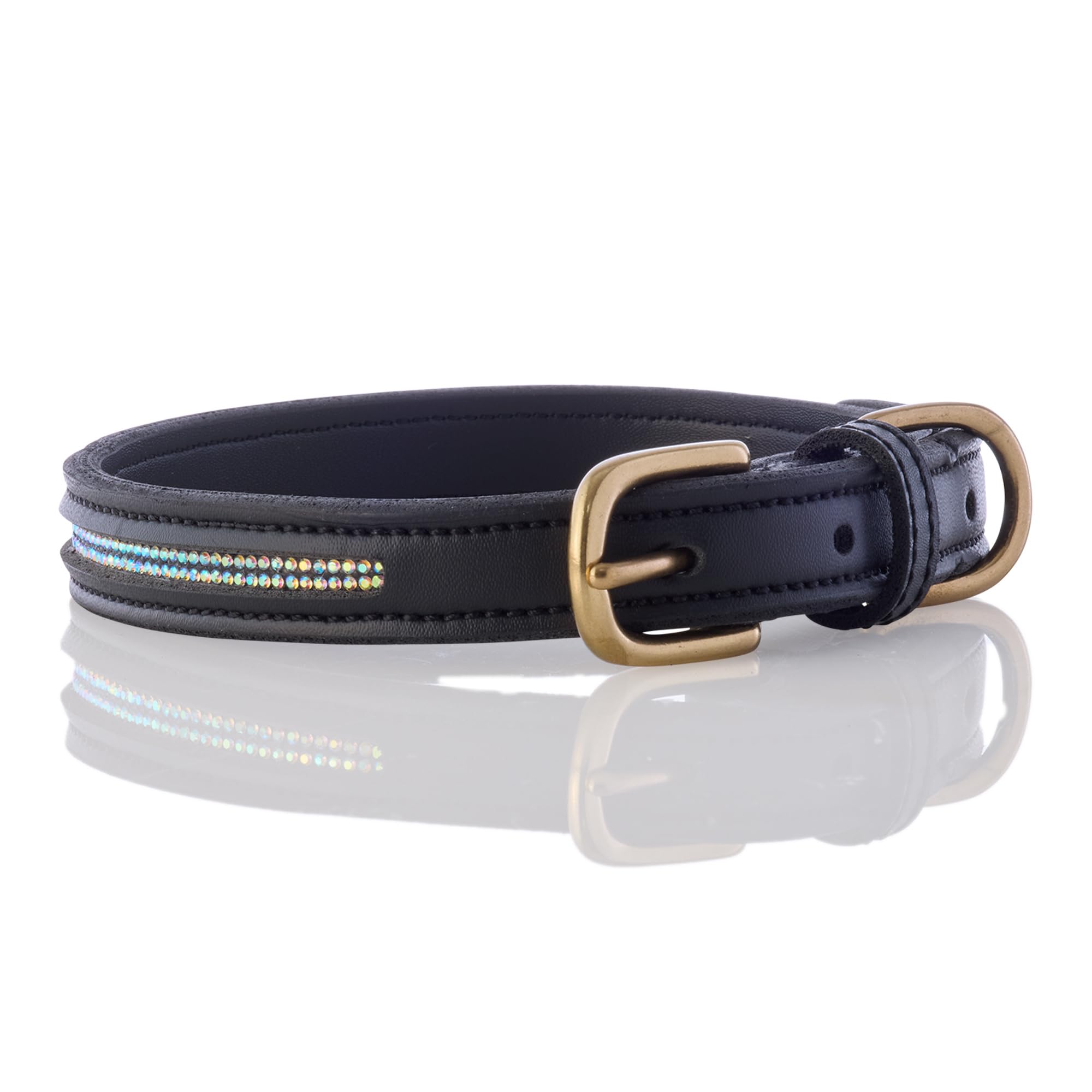 Pet Passion Adjustable Vegan Leather Dog Collar With Crystal Bling For Pets Small, Medium And Large Dogs, Black Bling, X-Small