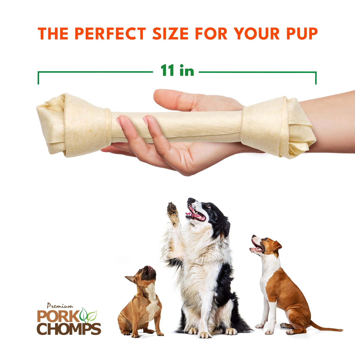 Pork Chomps Baked Pork Skin Dog Chews, 11-inch Knots, 4 Count