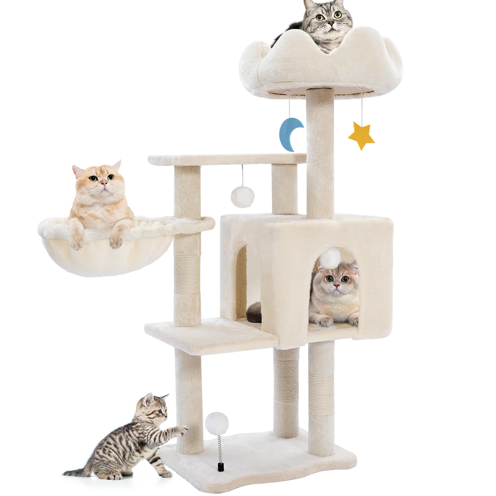 Cat Tree Tower With Metal Frame Hammock, 40'' Cat Trees For Indoor Cats Large Adult, Cat Towers With Scratching Post, Cats Condo