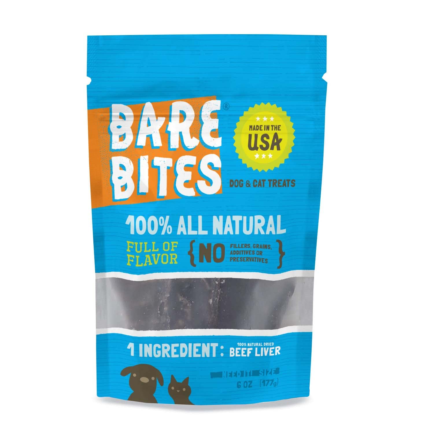 Bare Bites  100% All Natural Dehydrated Beef Liver Dog and Cat Treats (6 Ounce Bag) (6 Ounce Bag)