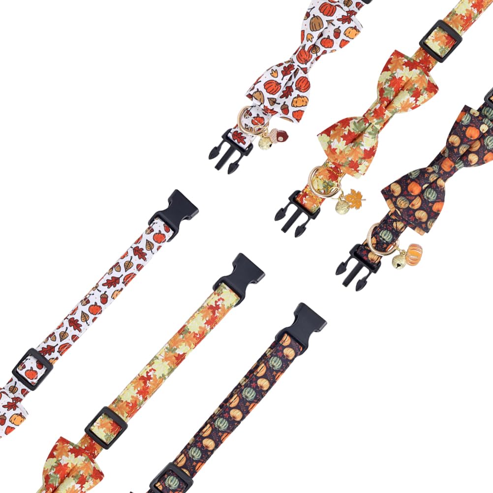 Thanksgiving Day Dog Collar Fall With Bowtie And Bell Autumn Holiday Adjustable Pet Collars For Dogs (Maple Leaf,Large)