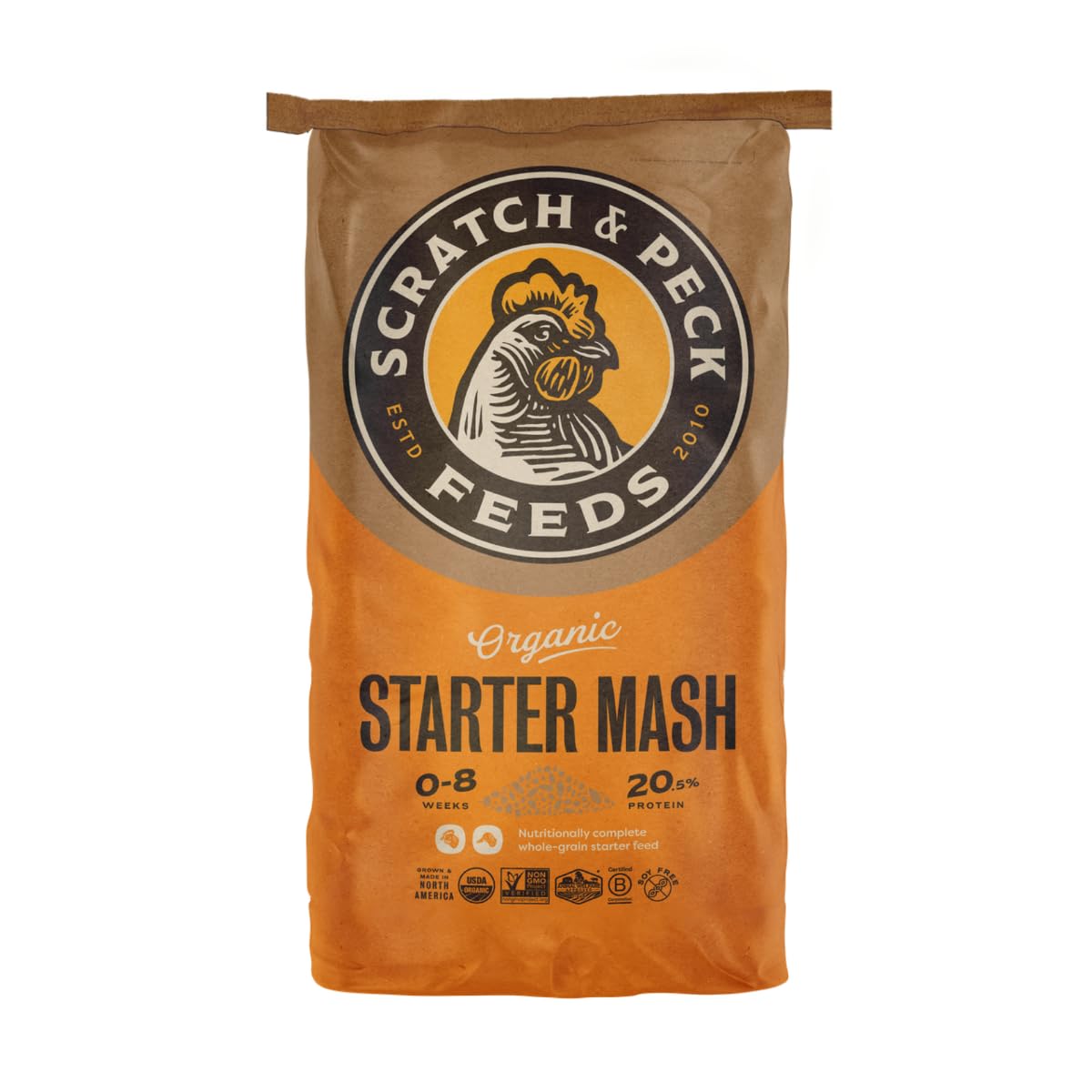 Scratch and Peck Feeds Whole Grain Starter Mash Chicken and Duck Feed - 40 lbs Bag - Corn-Free and Soy-Free - 20.5% Protein, Cer
