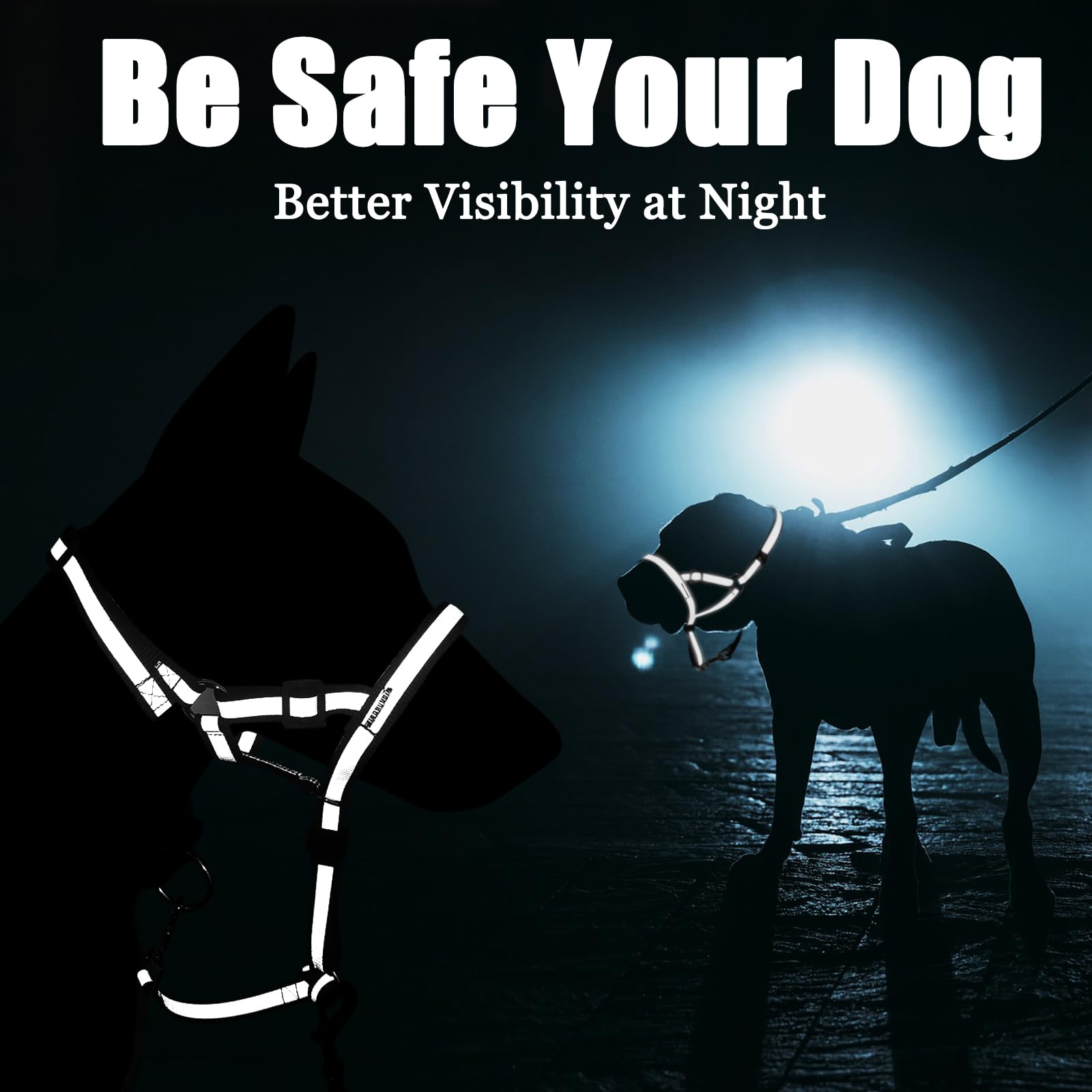 Barkless Reflective Head Collar, No Pull Collar For Large Dogs, Anti-Pull Muzzle Leash For Large Sized Breed, Adjustable Soft Do