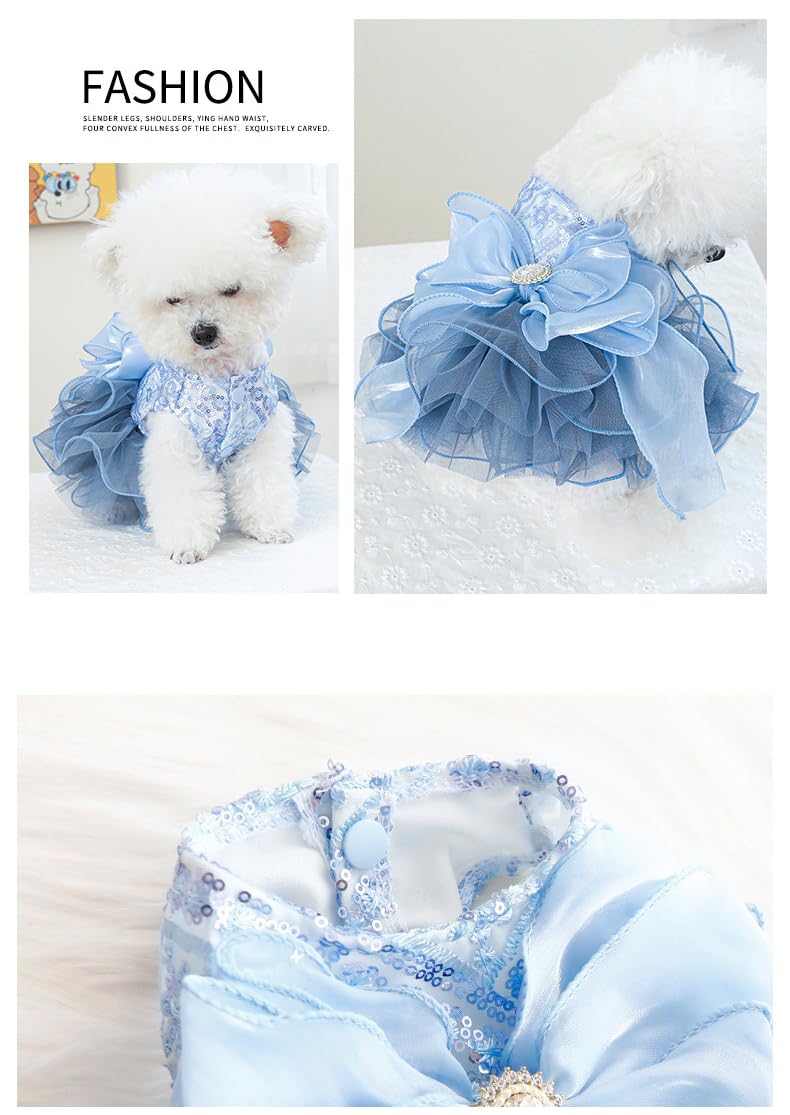 Marupet Fashion Sweet Puppy Dog Blingbling Princess Skirt Pet Dog Lace Cake Camisole Tutu Dress E-Navy M