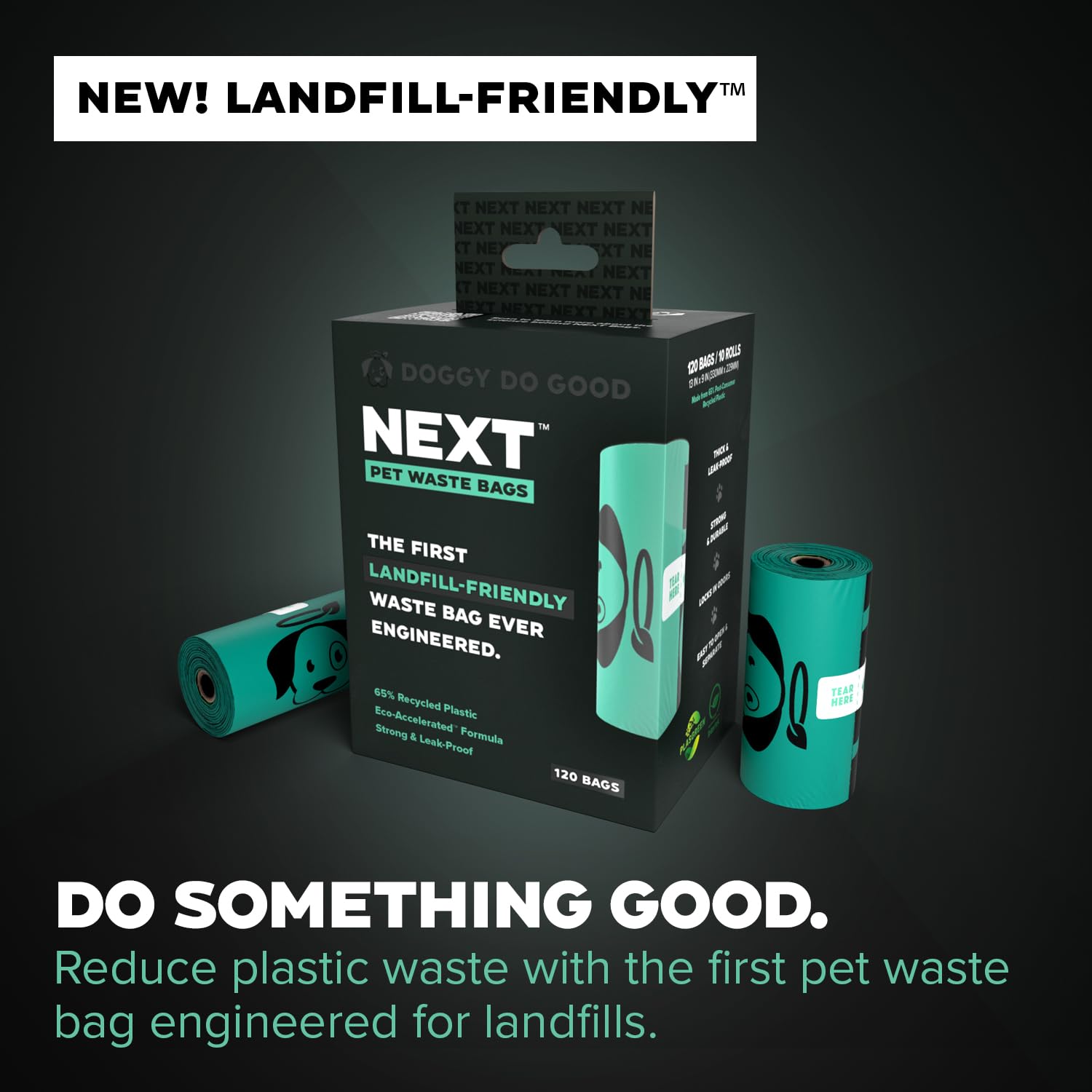 Doggy Do Good Next Pet Waste Bags, Landfill Friendly Recycled Plastic Unscented Dog Poop Bags, Leakproof, Strong, Thick Poop Bags For Dogs, Earth Friendly Poop Bags, 120 Count