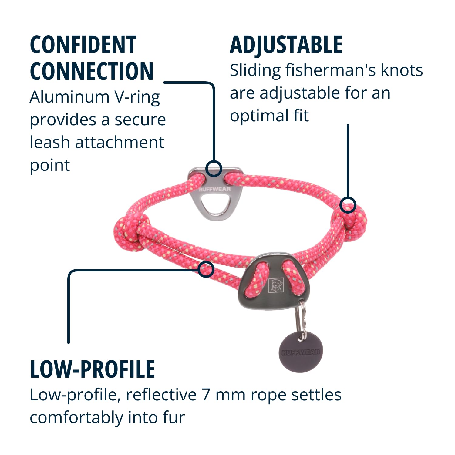 Ruffwear, Knot-A-Collar, Climbing Rope Dog Collar For Everyday Use, Pink, 14''-20''