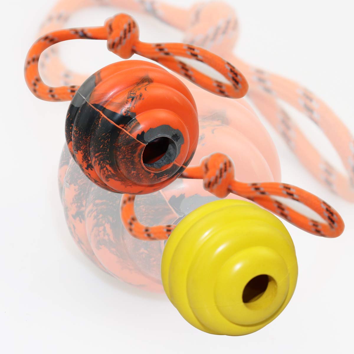 Nevperish K9 Indestructible Training Ball with Rope - Orange & Yellow Dog Toy for Fetch, Tug & Exercise, Perfect for Belgian Malinois