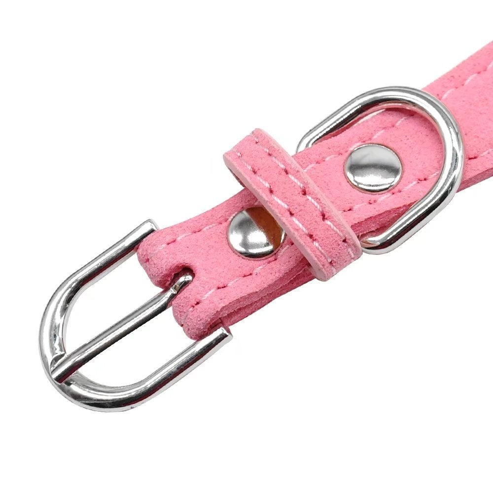 Beirui Rhinestone Bling Leather Dog Collar And Leash Set - Soft Flocking Sparkly Crystal Diamonds Studded - Cute Double Bowknot Cat Collar With 4 Foot Leash For Pet Show,Pink,Neck:6-8'