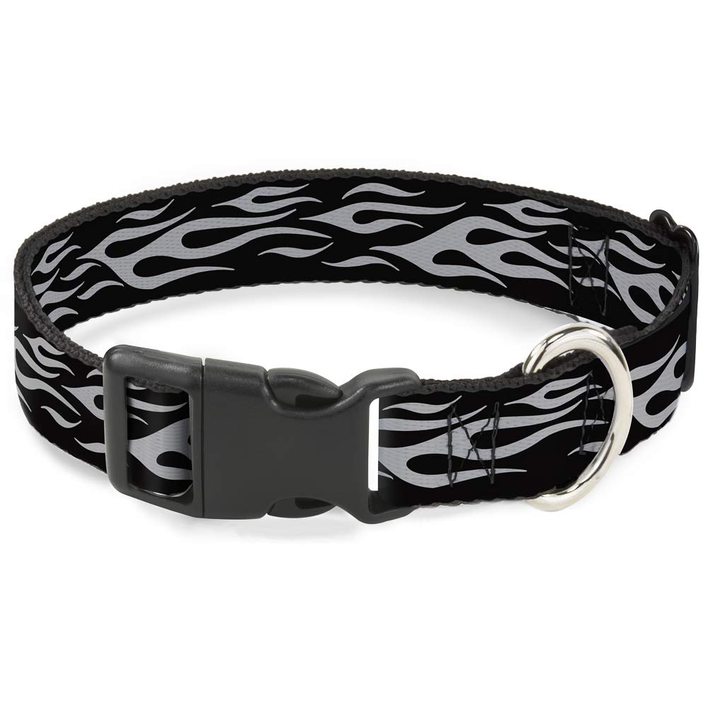 Buckle-Down Plastic Clip Collar - Flame Silver - 1' Wide - Fits 11-17' Neck - Medium