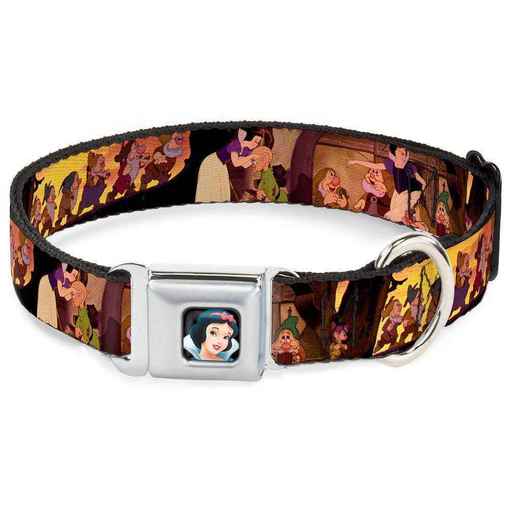Buckle-Down Dog Collar Dyv-Snow White Full Color Black - Snow White & The Seven Dwarfs Scenes - Wide-Small 13-18'