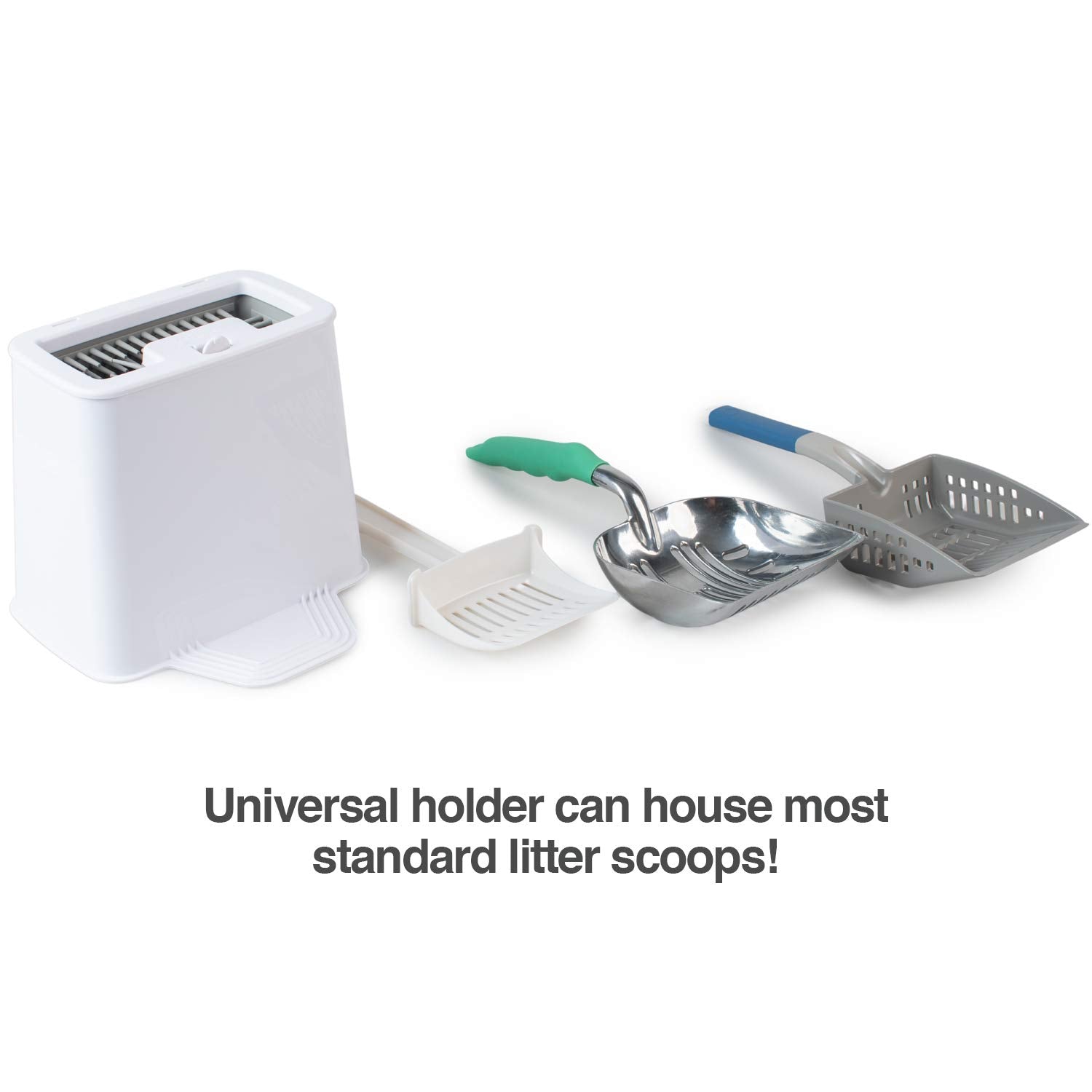 PetFusion 2-in-1 Universal Litter Scoop Holder, Premium Silicone Bristles Clean & Hold Most Standard, Foothold Allows for Hands-