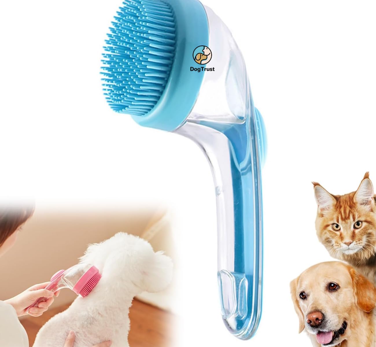 Dog Trust Pet Bath Brush With Soft Silicone Bristles And Long Handle  Shampoo Dispenser And Gentle Massage Function For Groomin