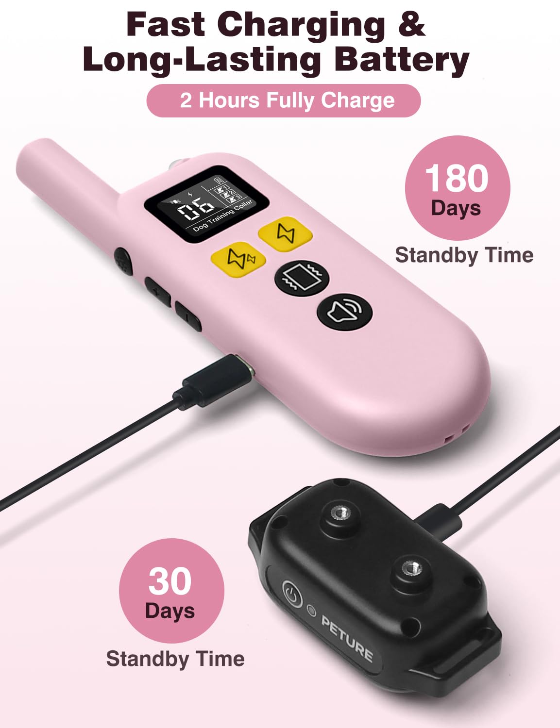 PETURE Dog Training Collar with Remote, 3300Ft Range, Beep/Vibrate/Static Modes, IPX7 Waterproof, Pink 2pc, Model PD 516-2