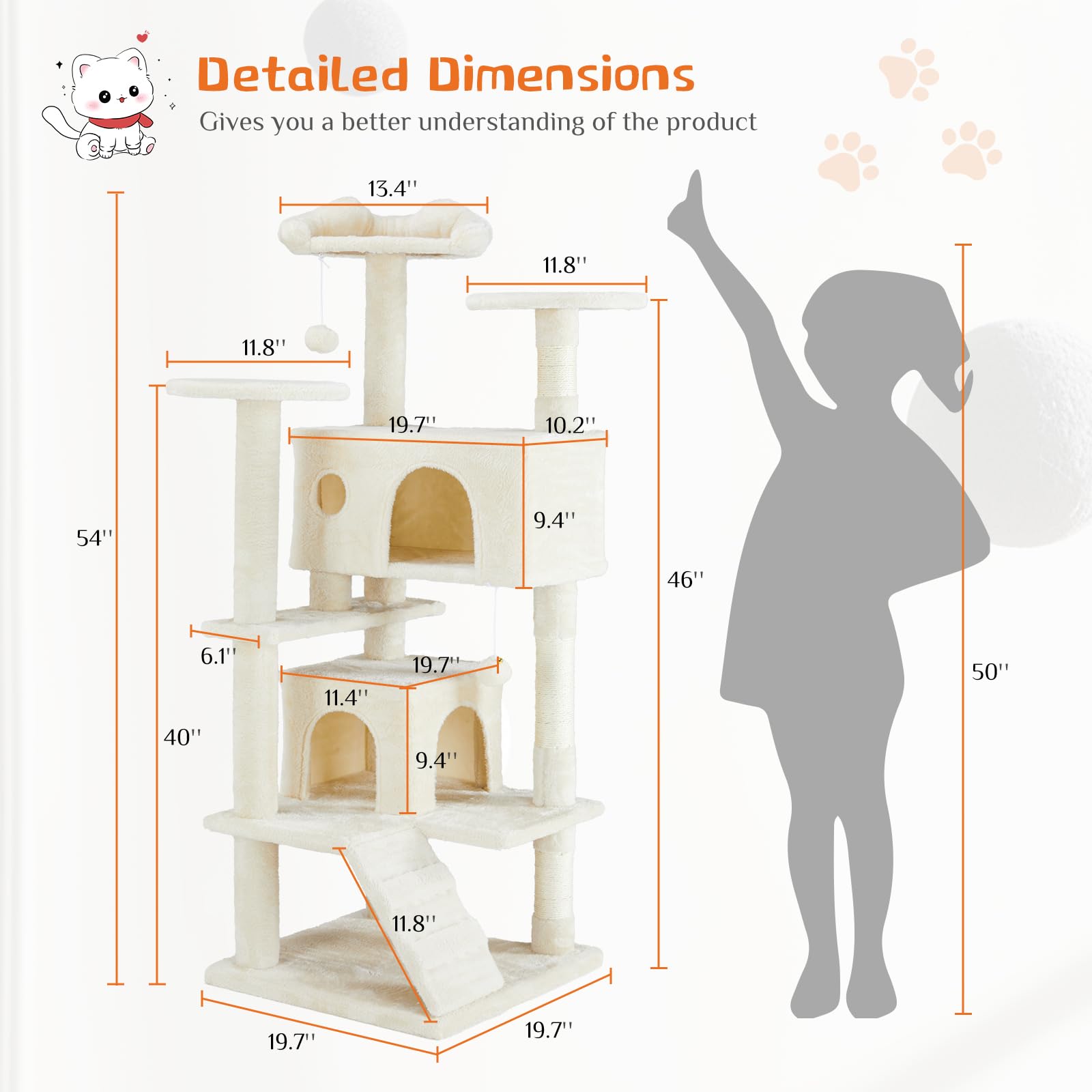 Sweetcrispy 54-Inch Cat Tree Tower - Multi-Level With Sisal Scratching Post, Perfect Pet Gift, Indoor Condo With Climbing Ladder